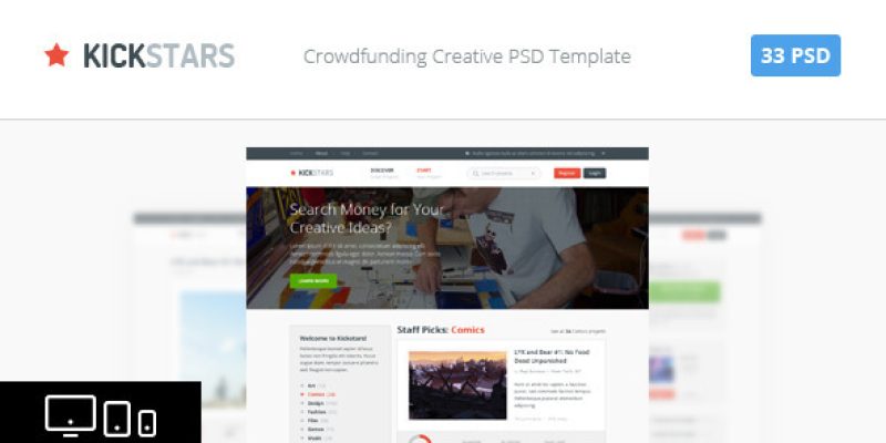 Kickstars – Crowdfunding PSD Template