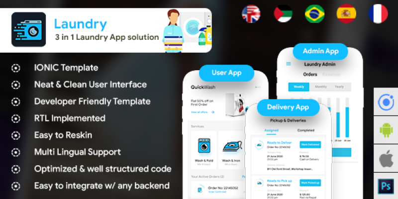 Laundry Android App + Laundry iOS App Template | Quickwash (HTML+CSS files IONIC 3)