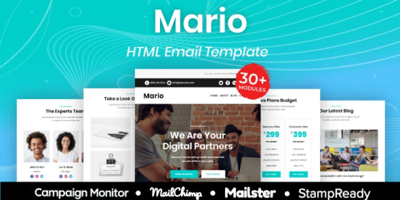 Mario – Multipurpose Responsive Email Template 30+ Modules Mailchimp