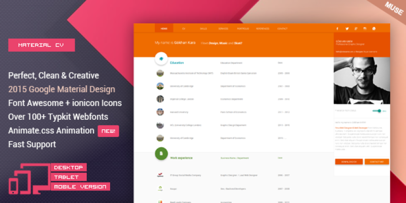 Material CV –  Material Personal CV Muse Theme