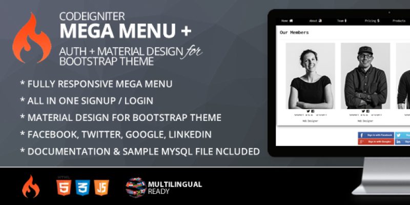 Mega Menu for CodeIgniter + ion-auth +  Material Design for Bootstrap Theme