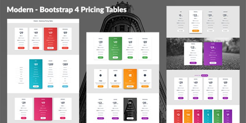 Modern – Bootstrap 4 Pricing Tables