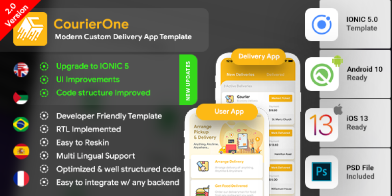 Modern Courier Android App + ios App Template (HMTL + Css) IONIC 5 | CourierOne