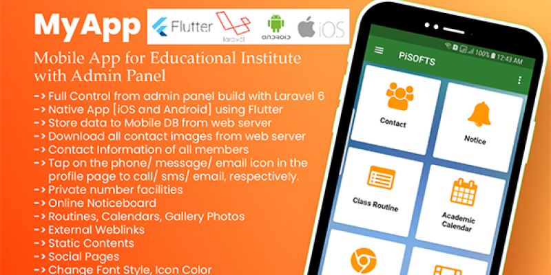 MyApp – Mobile App for Educational Institute with Admin Panel