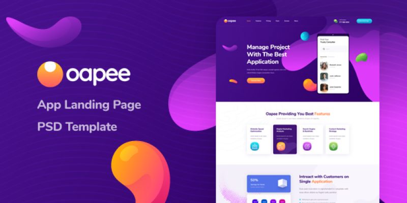 Oapee – SEO App Landing Page PSD Template