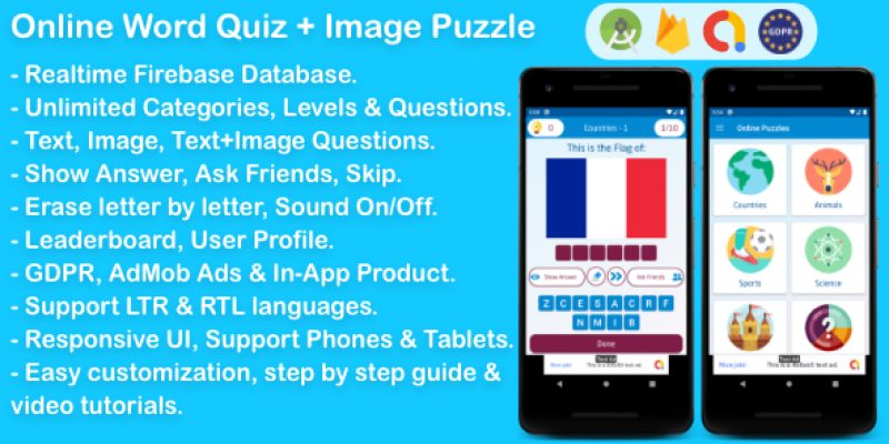 Online Word Quiz + Image Guess Puzzle Game for Android