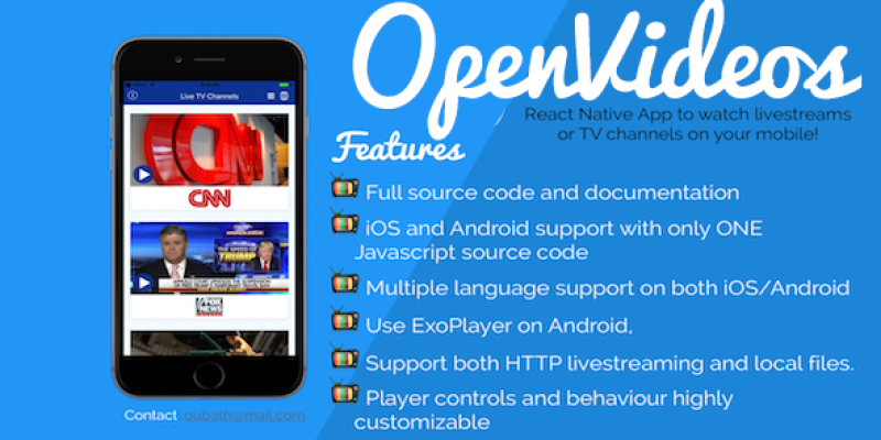 OpenVideos – React Native App (Android/iOS) for TV Channels and livestreams