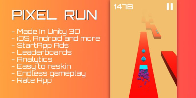 Pixel run – Android and iOS Unity3D game with ads, leaderboards and analytics