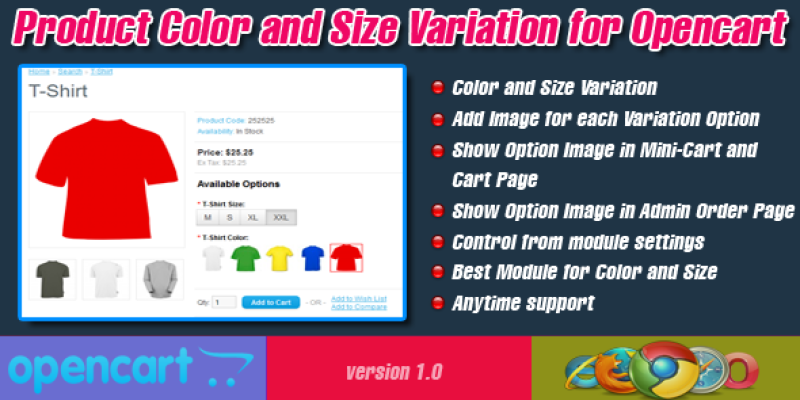 Product Color and Size Variation for Opencart