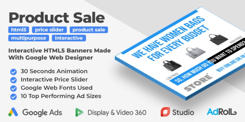 Product Sale Animated HTML5 Banner Ad Templates With Interactive Price Slider (GWD)