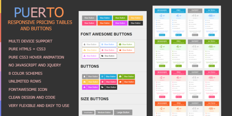 Pure CSS Responsive Pricing Tables  And Buttons