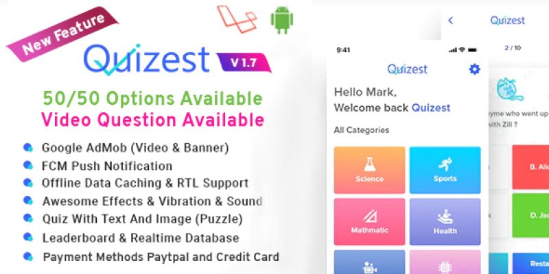 Quizest – Complete Quiz Solutions With Android App And Interactive Admin Panel