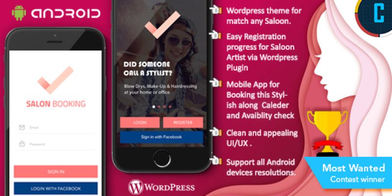 Saloon Booking Android Native App with WordPress Plugin with Responsive Web Theme