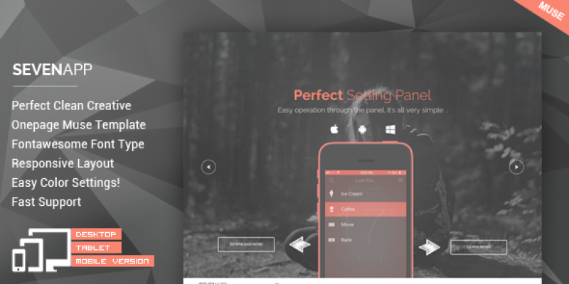 SevenApp – App Landing Page Muse Templates