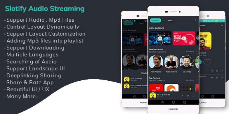 Slotify App (Mp3 , Live Radio , Podcast ) – Audio Streaming Solution + Admin Panel