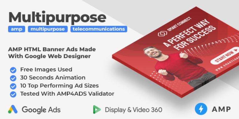 Smart Connect – Multipurpose Animated AMP HTML Banner Ad Templates (GWD, AMP)