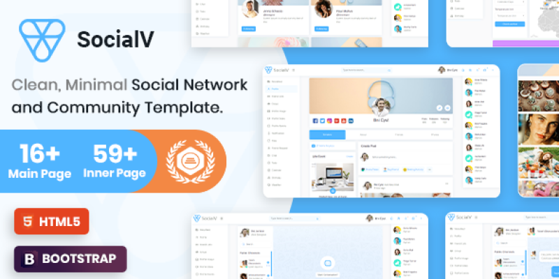 SocialV – Minimal Social Network & Community Admin Template