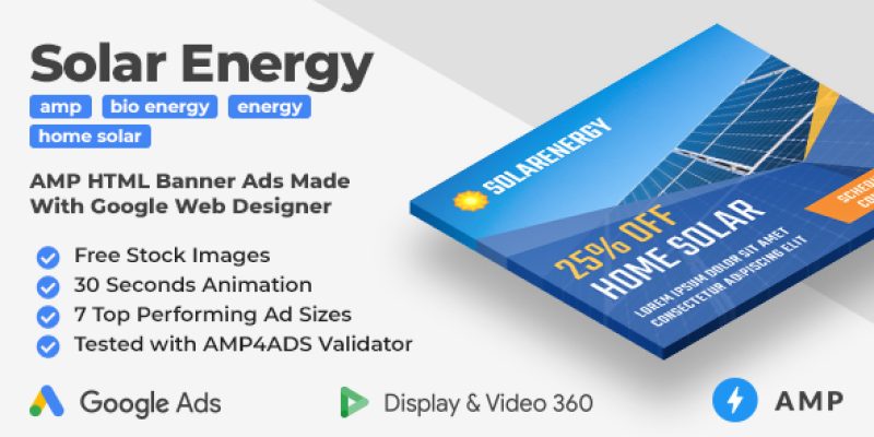 Solar Energy – Animated AMP HTML Banner Ad Templates (GWD, AMP)