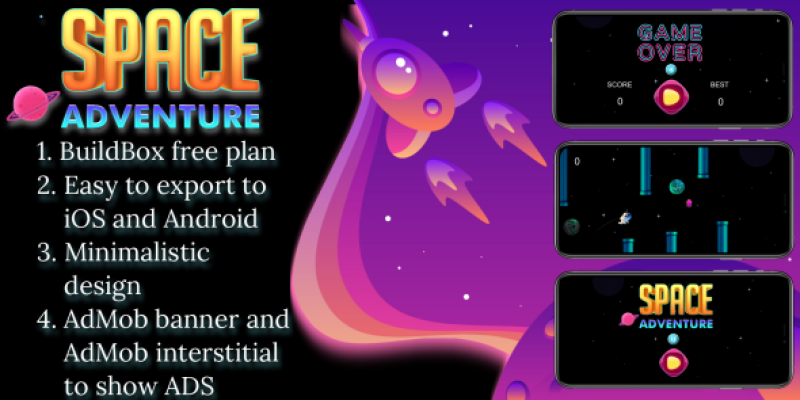 “Space adventure” BuildBox free plan 2d game