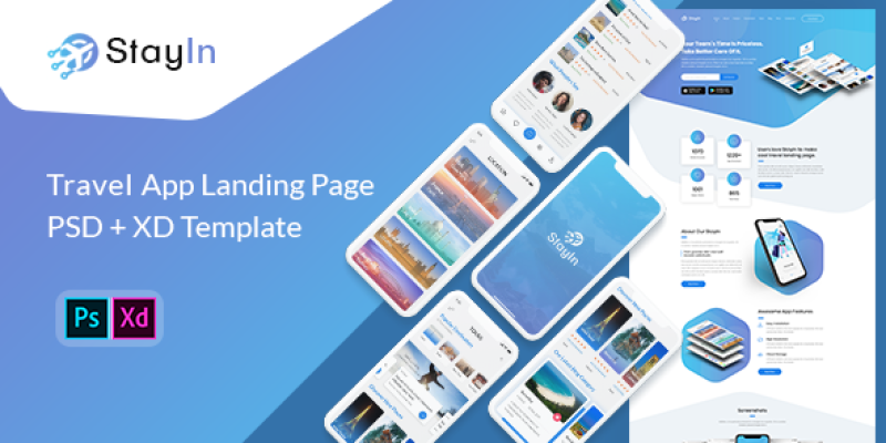 Stayin – App Landing Page PSD + XD Template