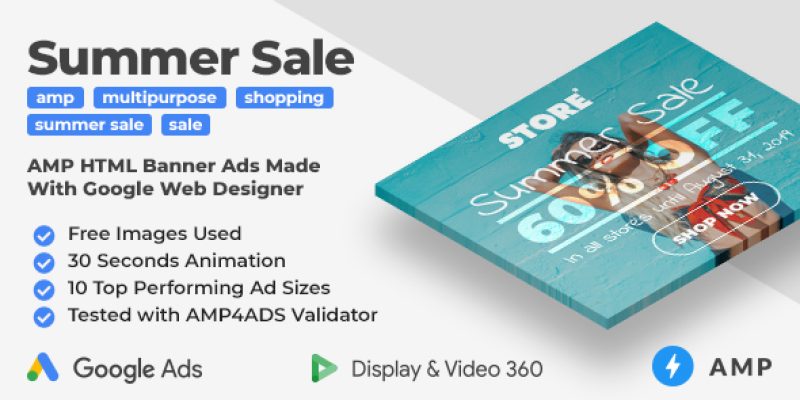 Summer Sale – Shopping Animated AMP HTML Banner Ad Templates (GWD, AMP)