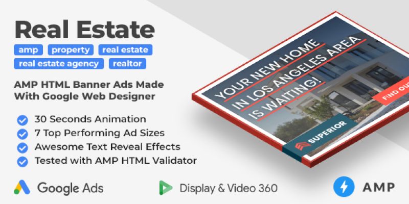 Superior Real Estate AMP HTML Web Ad Banner Templates (GWD, AMP)