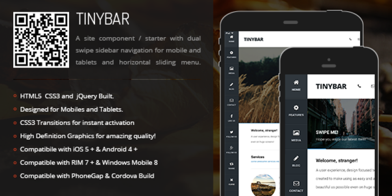 TinyBar | Sidebar Menu for Mobiles & Tablets