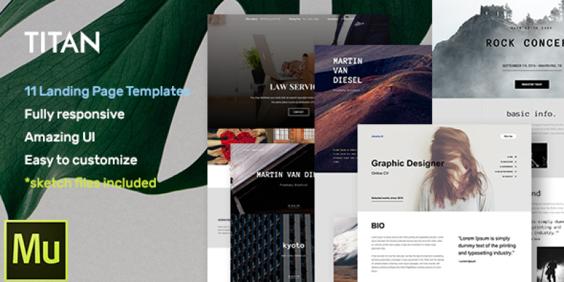 Titan – Responsive Muse Templates for Landing Page + Gallery Widgets