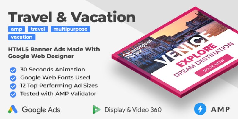 Travel & Vacation Animated AMP HTML Banners (GWD, AMP)
