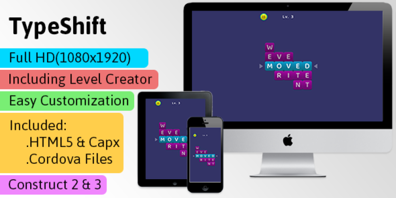 Typeshift – HTML5 Game (Construct 2 | Construct 3 | Capx | C3p) – Puzzle Game str8face