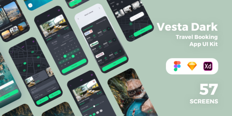 Vesta Dark – Travel Booking App UI Kit