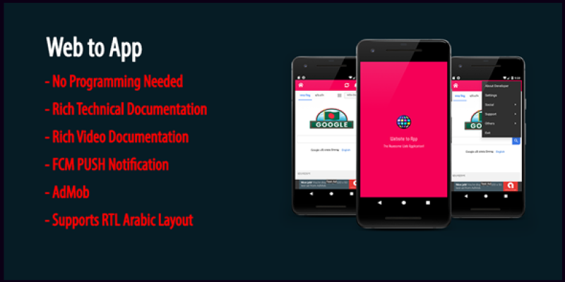 Web to App | Native Universal Android WebView App with AdMob & Firebase PUSH Notification