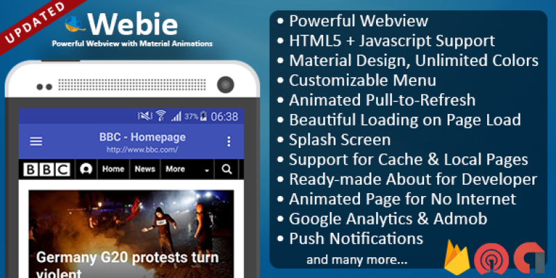 Webie – Animated WebView App for Android with Push Notification, AdMob & Lots of Animations