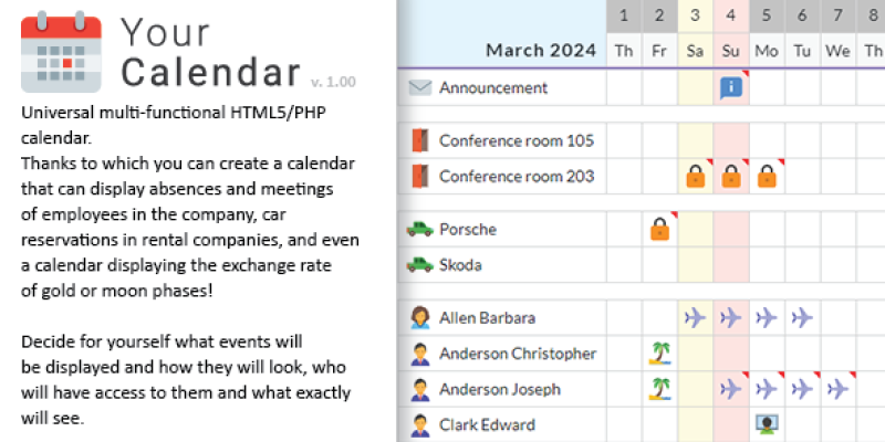 Your Calendar – Universal multi-functional calendar. Team, rental, multipurpose calendar.