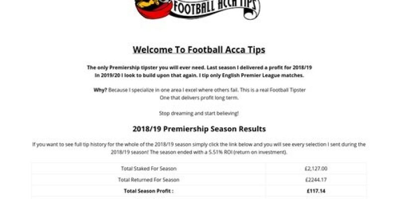 Football Acca Tips – English Premier League Tipster Service –