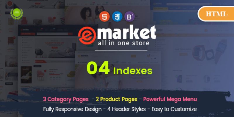 eMarket – Creative Responsive MultiPurpose HTML 5 Template (Mobile Layouts Included)