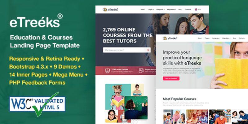 eTreeks – Online Courses & Education Landing Page Template