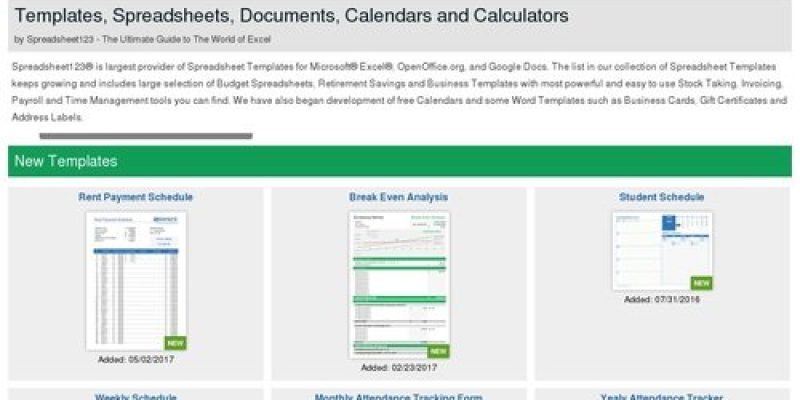 Excel Templates, Spreadsheets, Calendars and Calculators