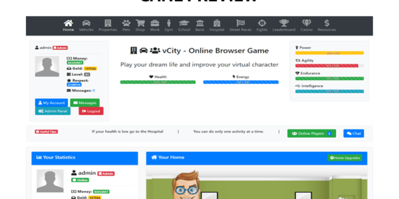 vCity – Online Browser Game Platform