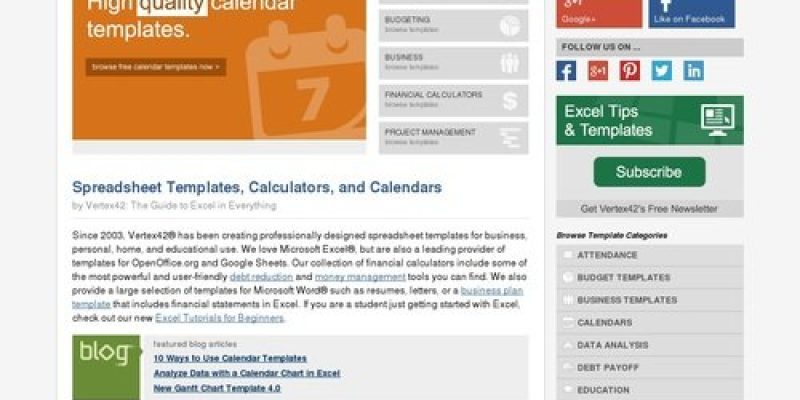 Vertex42 – Excel Templates, Calendars, Calculators and Spreadsheets